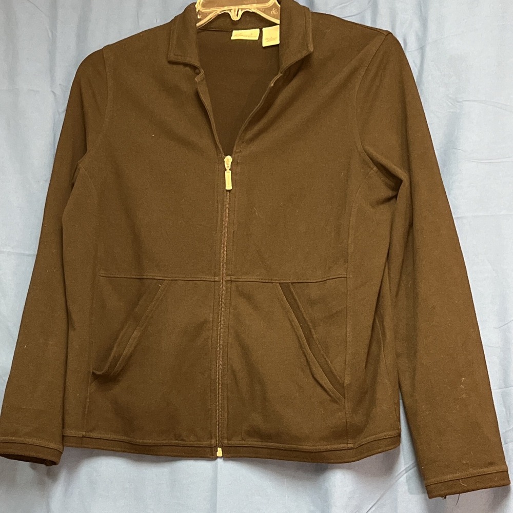 Kim Rogers Womens Jacket Black Collared Zipper Pockets Stretch Small Bust 42 L26